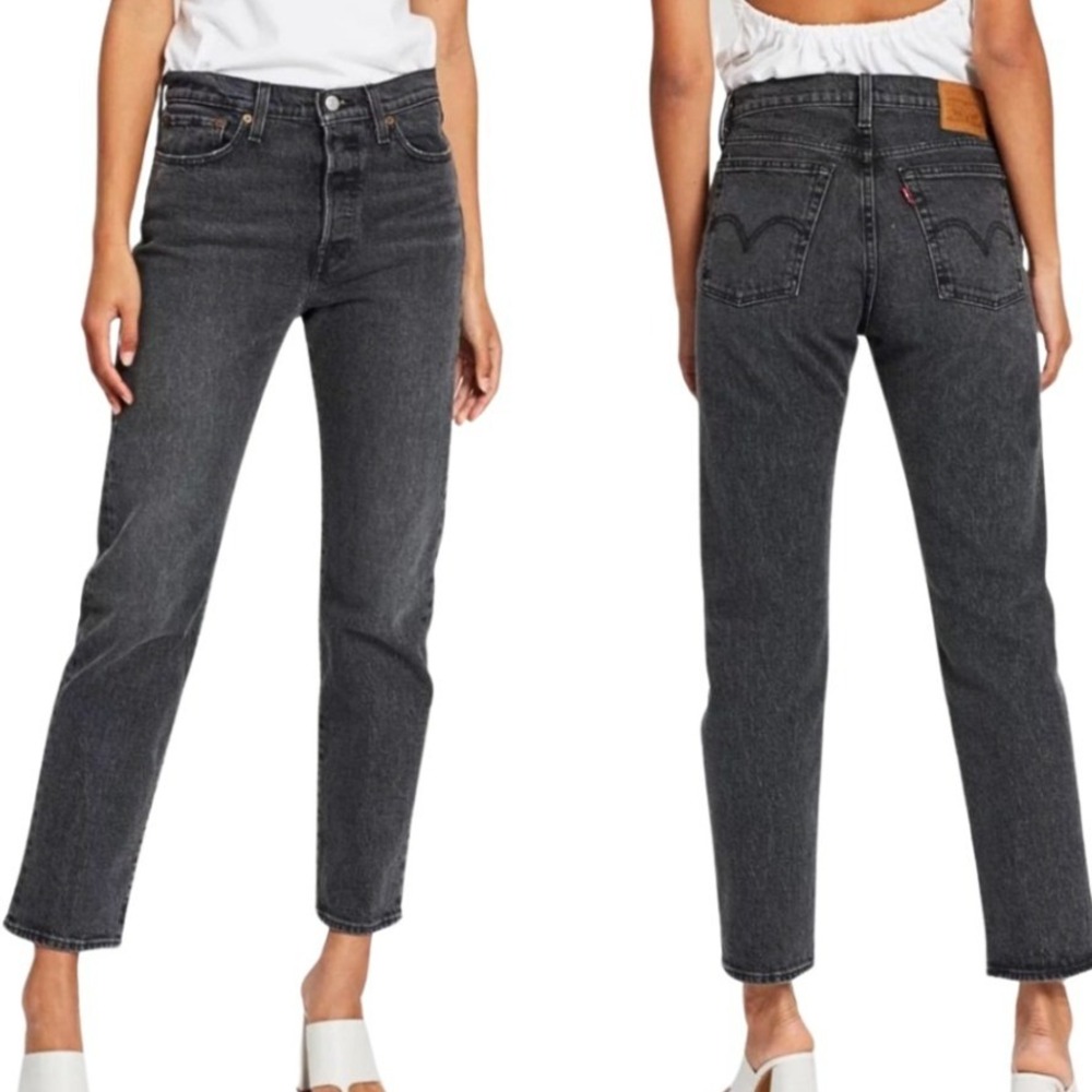 Levis Wedgie Straight‎ Jeans Womens 27 Charcoal Black High Rise Button Fly Denim
